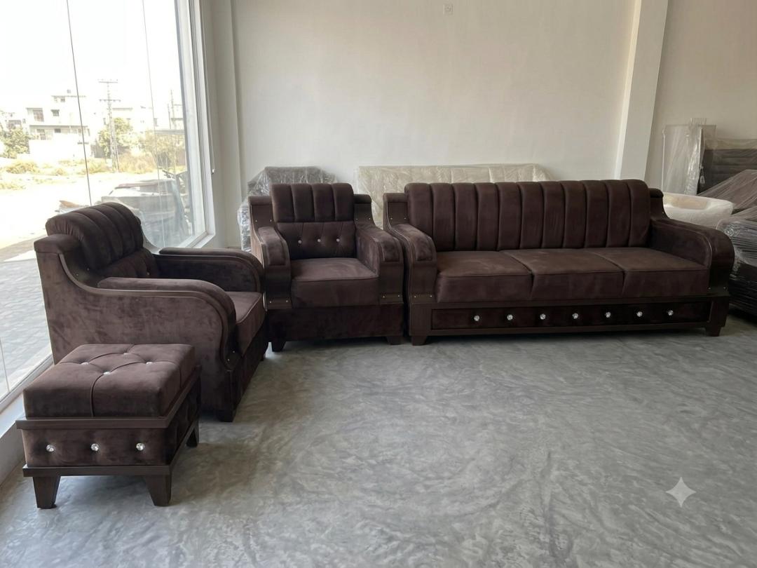 Luxury Dark Brown Velvet 3+1+Ottoman Sofa Set