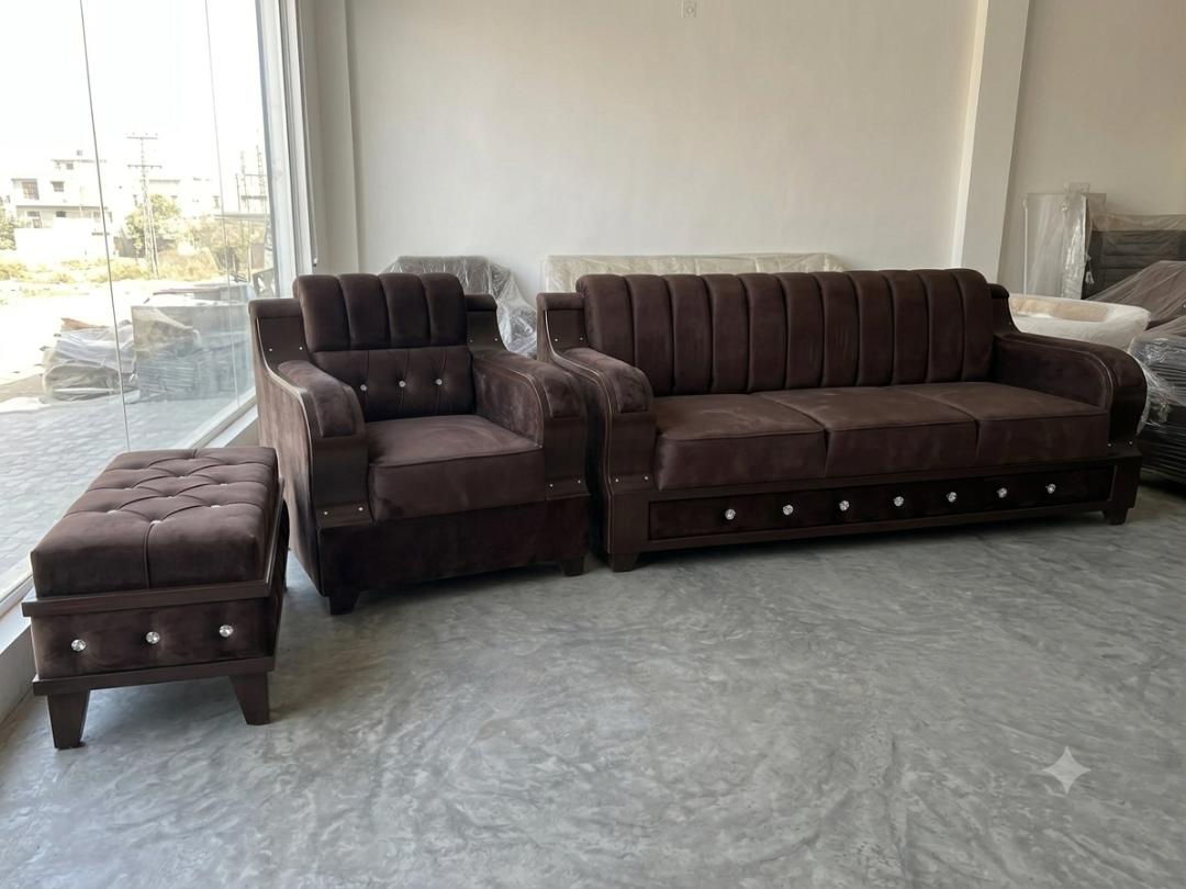 Luxury Dark Brown Velvet 3+1+Ottoman Sofa Set