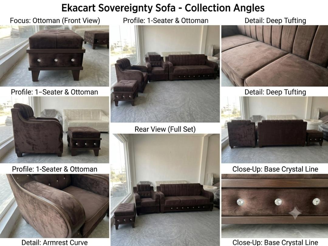 Luxury Dark Brown Velvet 3+1+Ottoman Sofa Set