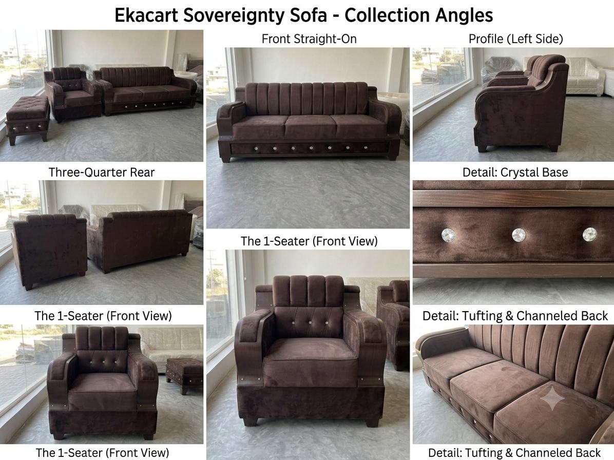 Luxury Dark Brown Velvet 3+1+Ottoman Sofa Set
